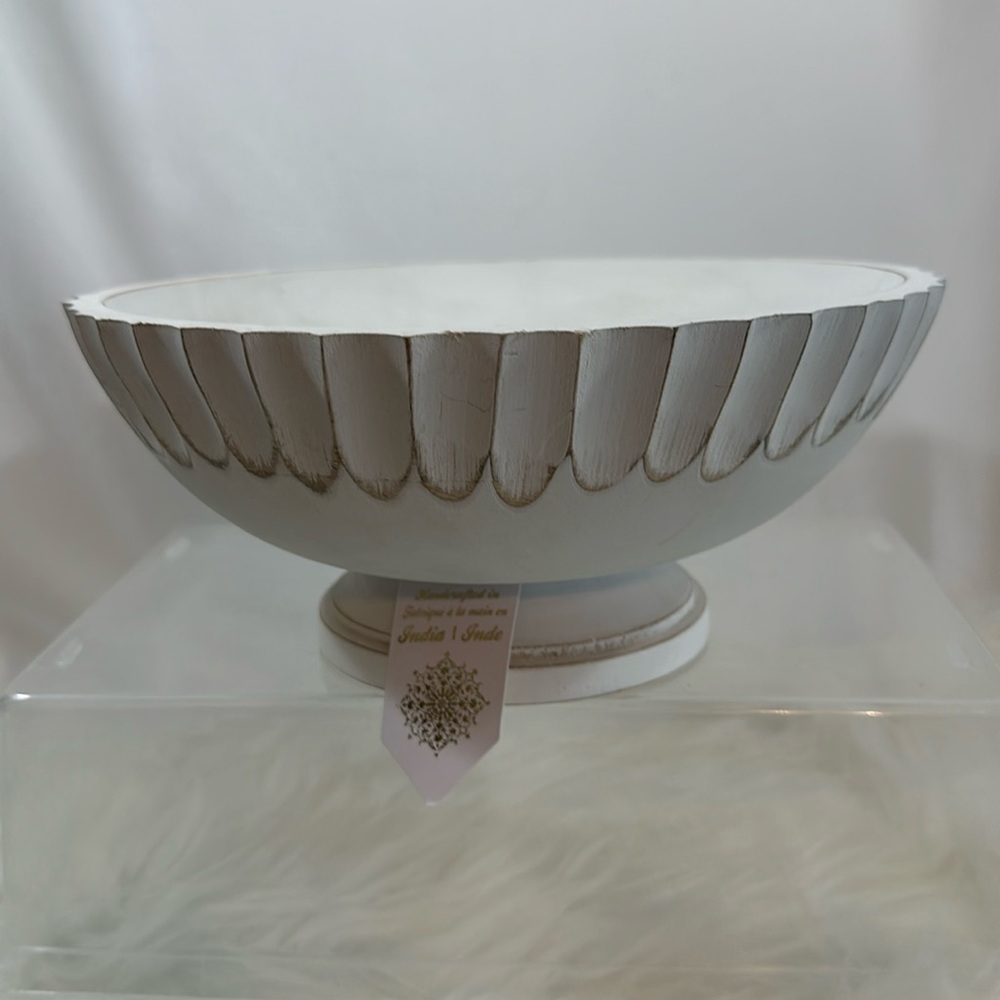 Wooden Pedestal Bowl Handmade in India NWOT